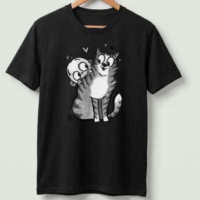 Kawaii line-art depicting a baby reaching for a curious cat with the text 'Baby Meets Cat'