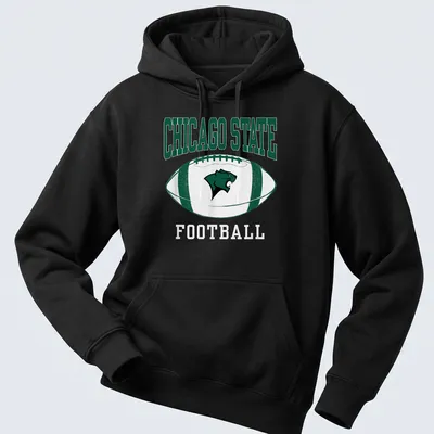 Bold typography Chicago State Football t-shirt in green, white, and black — printed on a unisex hoodie