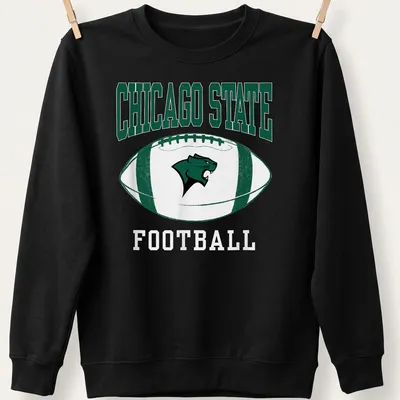 Bold typography Chicago State Football t-shirt in green, white, and black — printed on a unisex sweatshirt