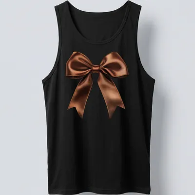 Realistic brown satin bow graphic on a — printed on a tank top