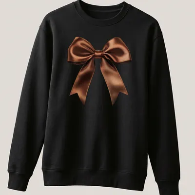 Realistic brown satin bow graphic on a — printed on a unisex sweatshirt