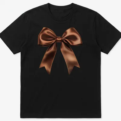 Realistic brown satin bow graphic on a t-shirt