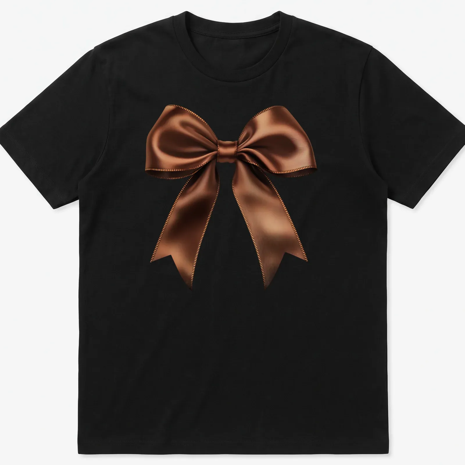 Realistic brown satin bow graphic on a — printed on a unisex t-shirt