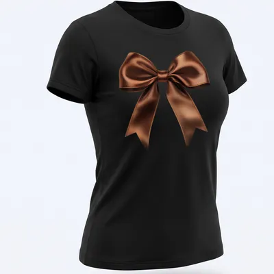 Realistic brown satin bow graphic on a — printed on a women's shirt