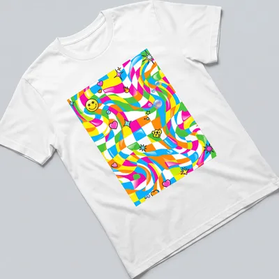 Vintage abstract floral pattern with smiley faces in bright colors