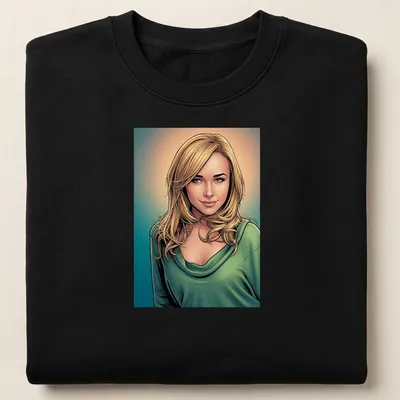 Comic book style illustration of an actress with long hair in vibrant colors — printed on a unisex sweatshirt