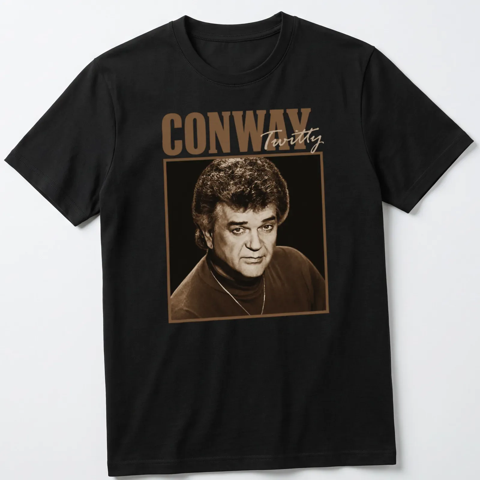 Vintage print featuring Conway Twitty's name in classic font — printed on a unisex t-shirt