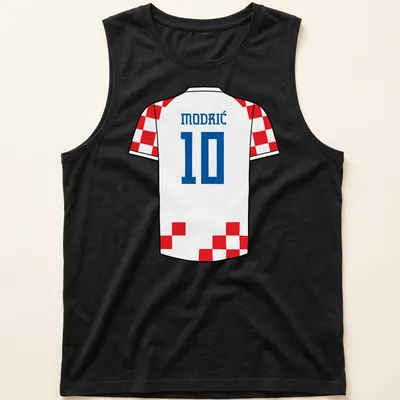 Croatia football kit t-shirt with MODRIĆ 10 in white, red, and blue typography — printed on a tank top
