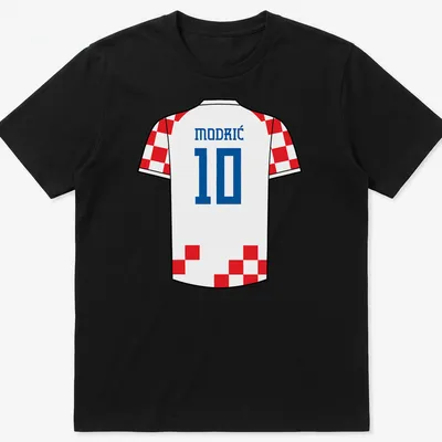 Croatia football kit t-shirt with MODRIĆ 10 in white, red, and blue typography