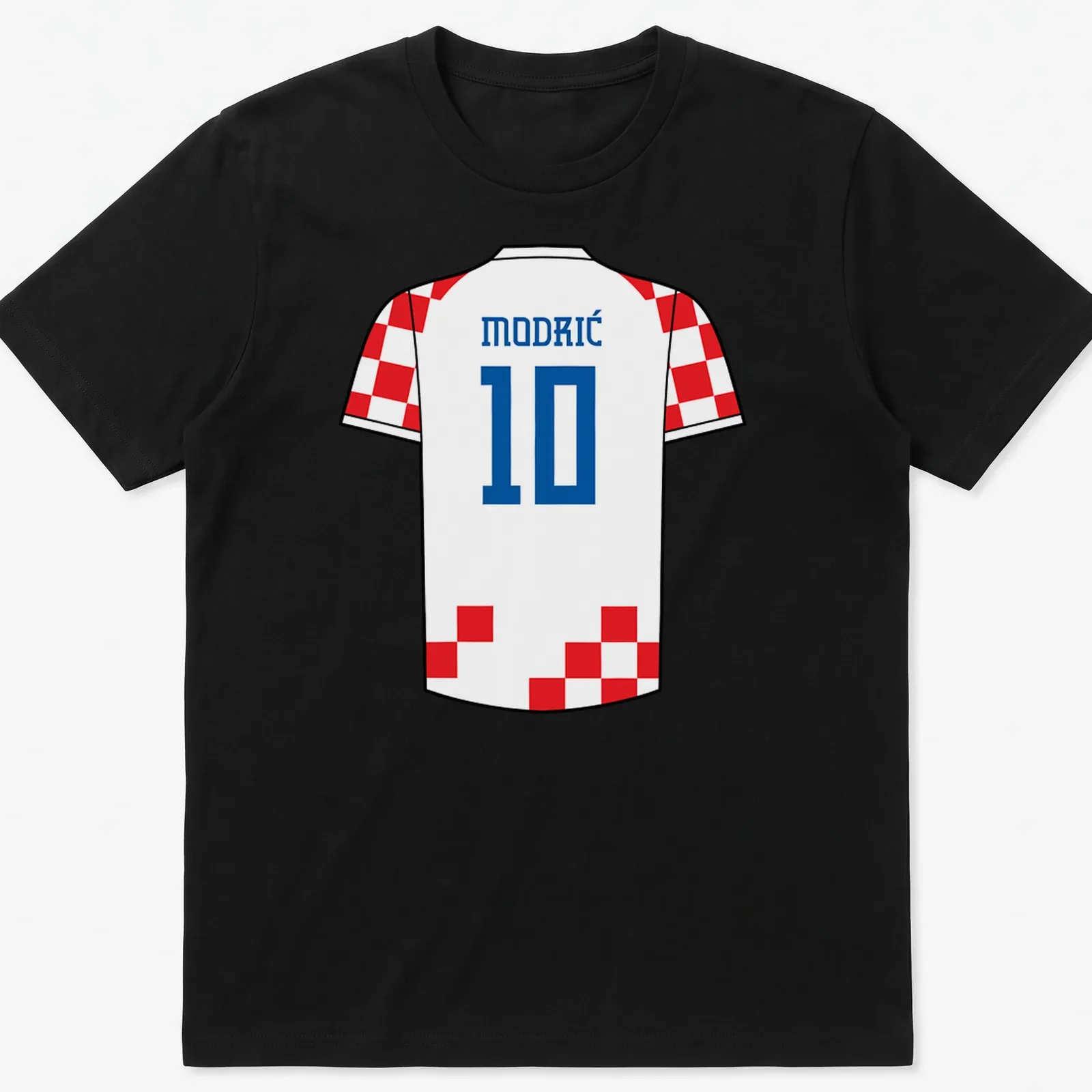 Croatia football kit t-shirt with MODRIĆ 10 in white, red, and blue typography — printed on a unisex t-shirt