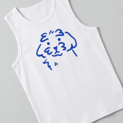 Simple line art of a cute dog in blue on a — printed on a tank top