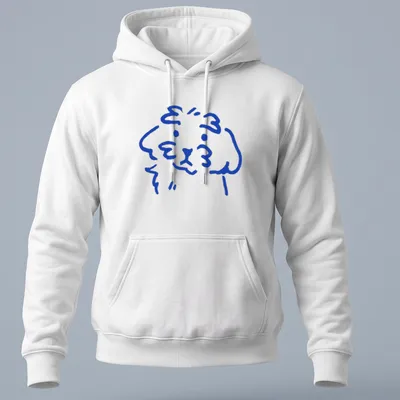 Simple line art of a cute dog in blue on a — printed on a unisex hoodie