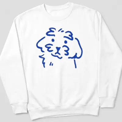Simple line art of a cute dog in blue on a — printed on a unisex sweatshirt