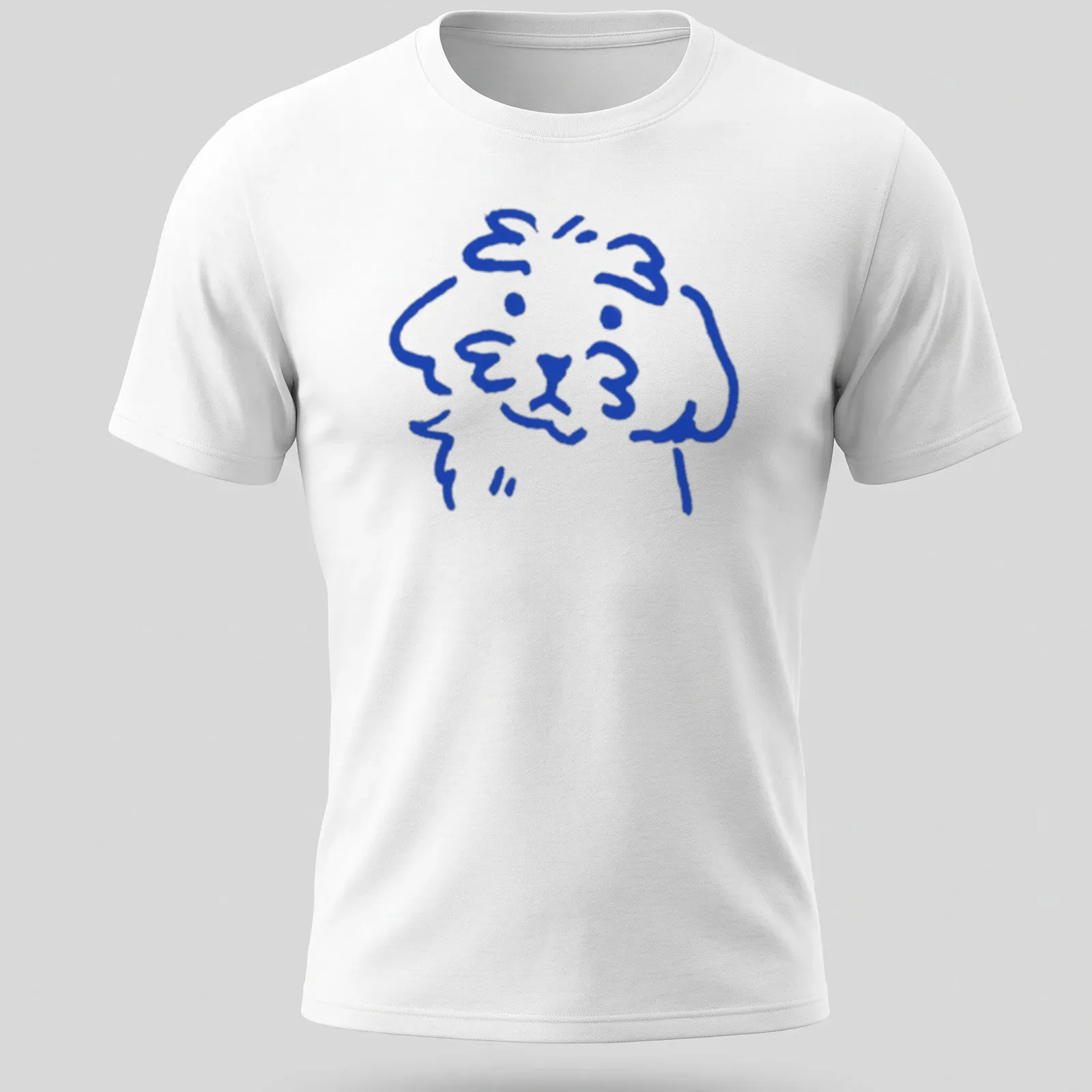 Simple line art of a cute dog in blue on a — printed on a unisex t-shirt