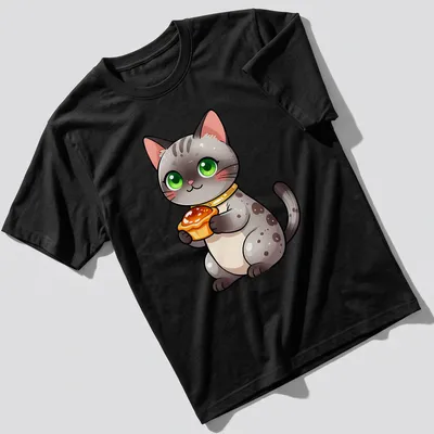 Kawaii Egyptian Mau cat holding a honey fig tart in gray, white, green, orange, and pink