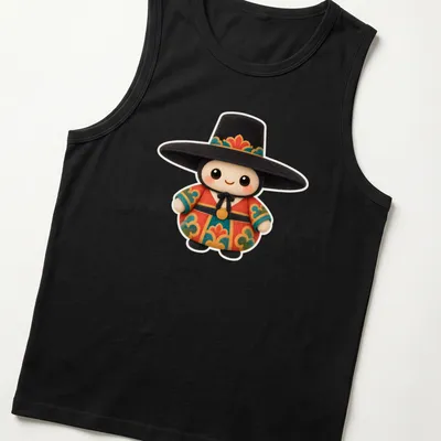Cute mascot character in a scholar hat illustrated in vibrant colors — printed on a tank top