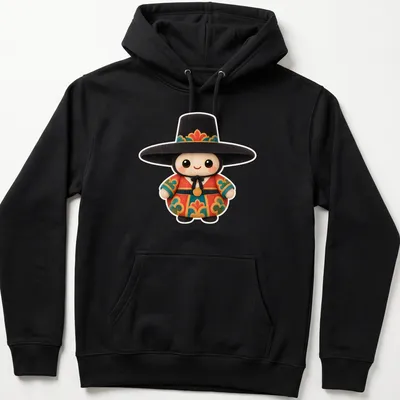 Cute mascot character in a scholar hat illustrated in vibrant colors — printed on a unisex hoodie