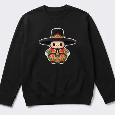 Cute mascot character in a scholar hat illustrated in vibrant colors — printed on a unisex sweatshirt
