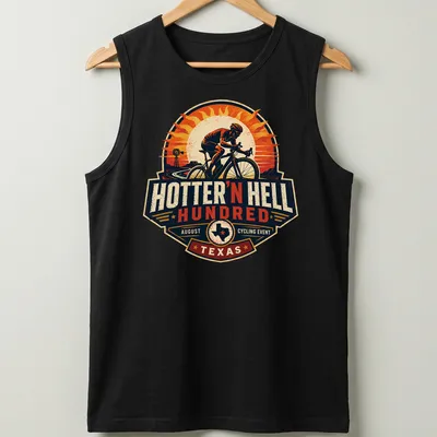 Vintage badge design featuring a cyclist with bold text for a cycling event. — printed on a tank top