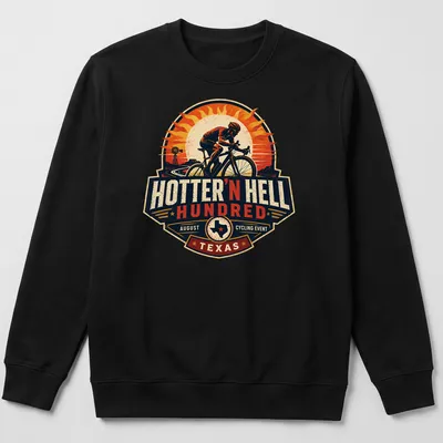 Vintage badge design featuring a cyclist with bold text for a cycling event. — printed on a unisex sweatshirt
