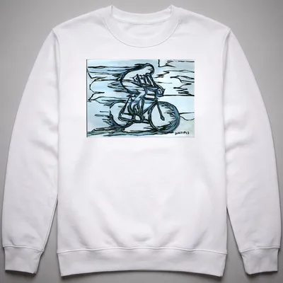 Abstract line art of a cyclist with 'FEMEN Ukraine' text in blue, black, and white — printed on a unisex sweatshirt