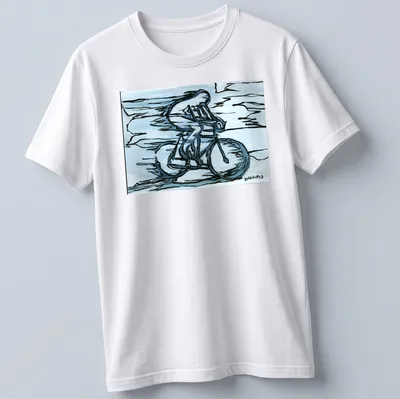 Abstract line art of a cyclist with 'FEMEN Ukraine' text in blue, black, and white