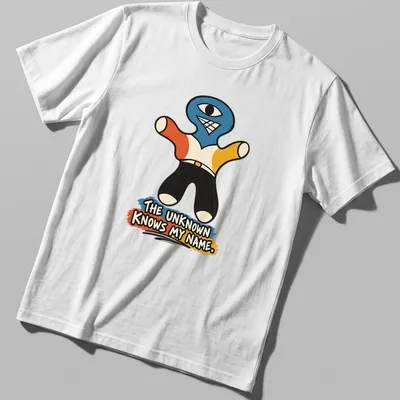 Colorful cartoon Cyclops character with text 'THE UNKNOWN KNOWS MY NAME.'