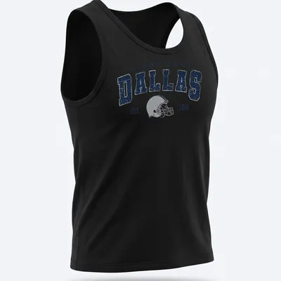 Retro distressed Dallas football helmet graphic with text Est. 1960 — printed on a tank top