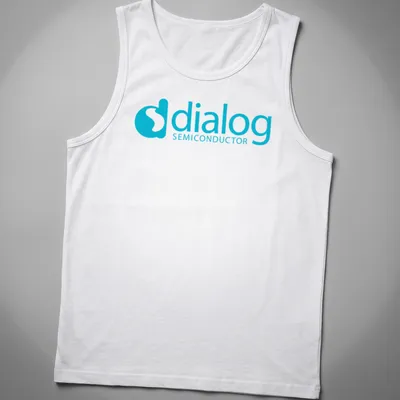 Modern Dialog Semiconductor logo tee in cyan and white — printed on a tank top