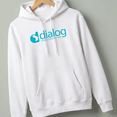Modern Dialog Semiconductor logo tee in cyan and white — printed on a unisex hoodie