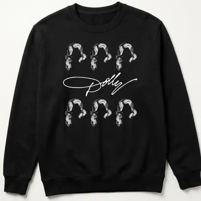 Abstract illustration featuring the name Dolly in a playful hair design — printed on a unisex sweatshirt