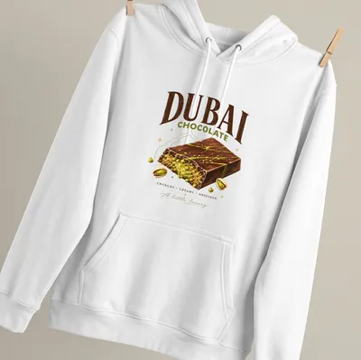 Illustrative print of a decadent chocolate dessert with text celebrating luxury — printed on a unisex hoodie
