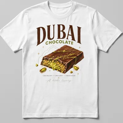 Illustrative print of a decadent chocolate dessert with text celebrating luxury