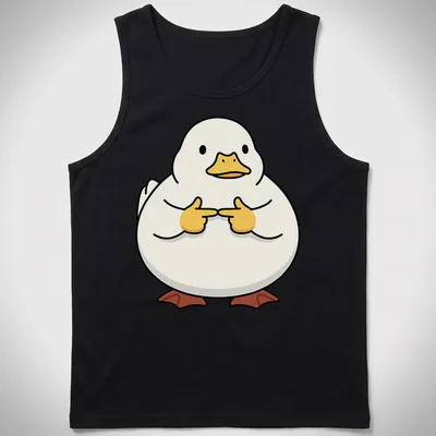 Kawaii style T-shirt featuring a shy duck with playful text — printed on a tank top