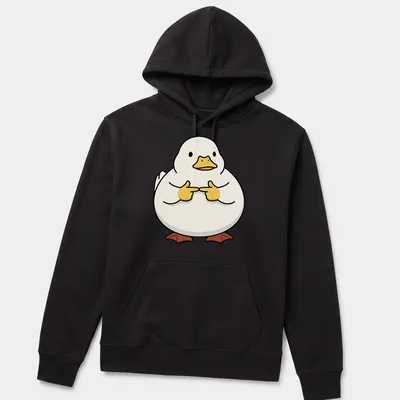 Kawaii style T-shirt featuring a shy duck with playful text — printed on a unisex hoodie