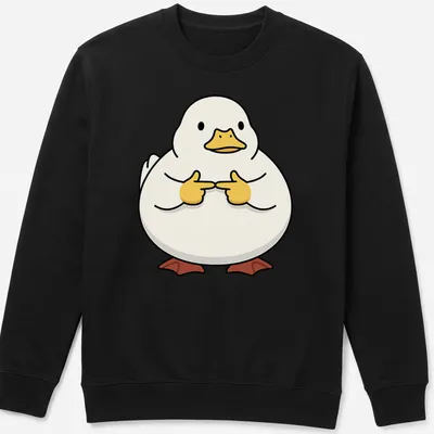 Kawaii style T-shirt featuring a shy duck with playful text — printed on a unisex sweatshirt