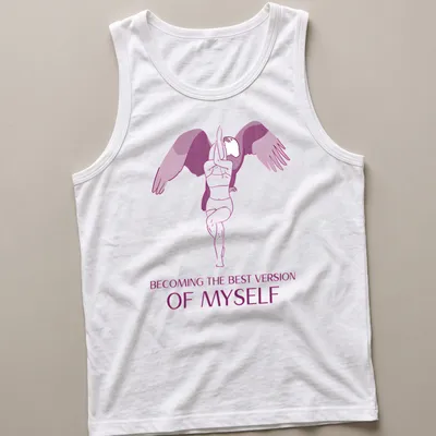 Minimalist illustration of an Eagle Woman with text about becoming the best version of oneself — printed on a tank top