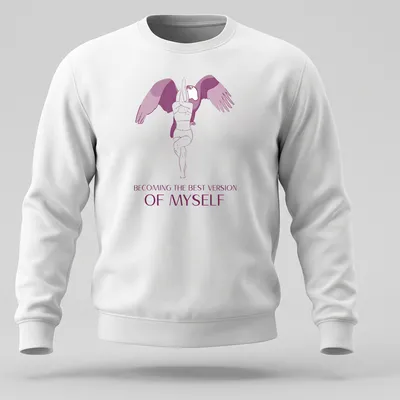 Minimalist illustration of an Eagle Woman with text about becoming the best version of oneself — printed on a unisex sweatshirt