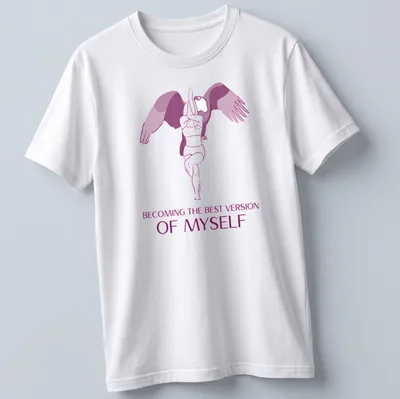 Minimalist illustration of an Eagle Woman with text about becoming the best version of oneself