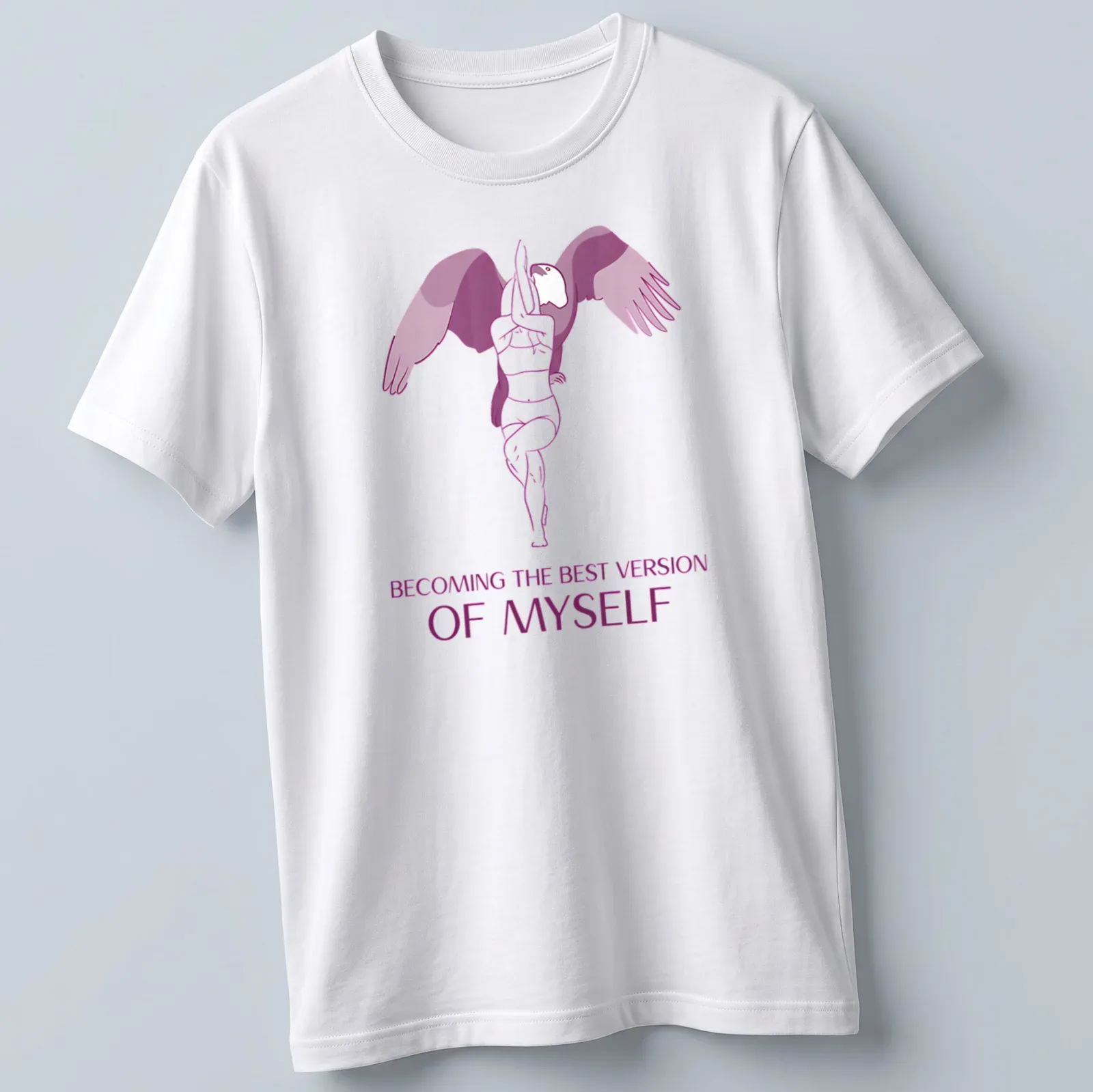 Minimalist illustration of an Eagle Woman with text about becoming the best version of oneself — printed on a unisex t-shirt