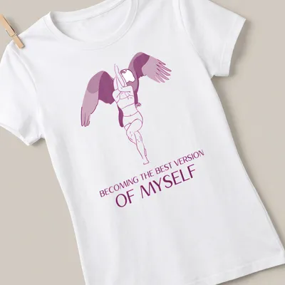 Minimalist illustration of an Eagle Woman with text about becoming the best version of oneself — printed on a women's shirt