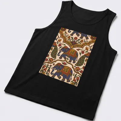 Doodle illustration of an elephant with colorful text for Incredible India Culture Festival — printed on a tank top