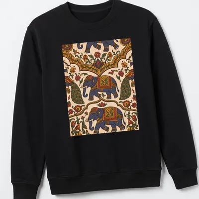 Doodle illustration of an elephant with colorful text for Incredible India Culture Festival — printed on a unisex sweatshirt