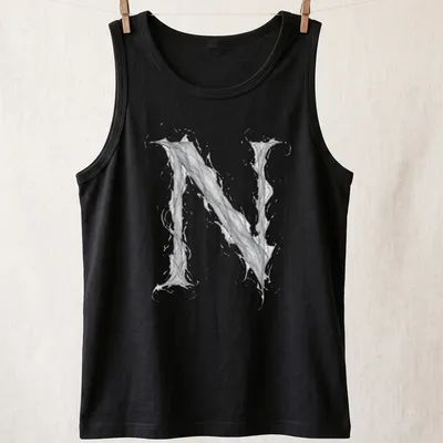 Ethereal vapor design featuring the letter N in gray and white. — printed on a tank top