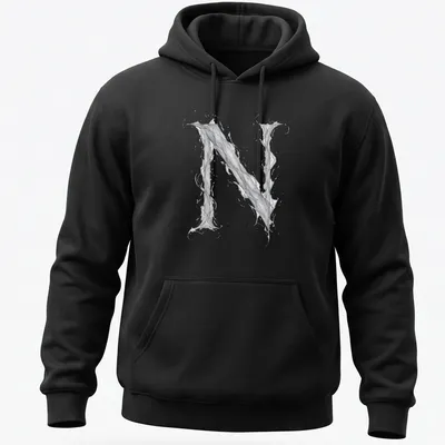 Ethereal vapor design featuring the letter N in gray and white. — printed on a unisex hoodie