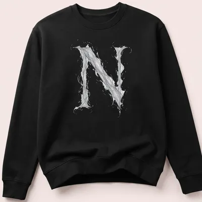 Ethereal vapor design featuring the letter N in gray and white. — printed on a unisex sweatshirt