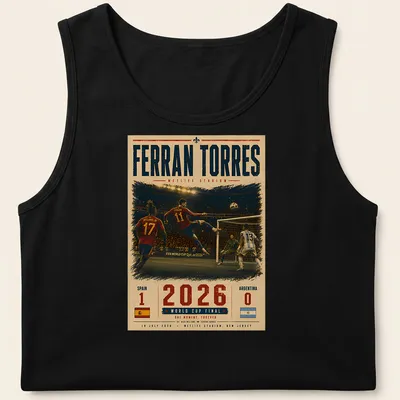 Vintage style T-shirt featuring Ferran Torres and World Cup Final details — printed on a tank top