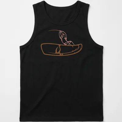 Minimalist line-art fishing design with bold text in brown and pink — printed on a tank top
