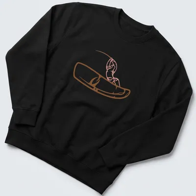 Minimalist line-art fishing design with bold text in brown and pink — printed on a unisex sweatshirt