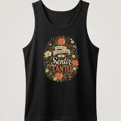 Expressive vintage shirt with floral arrangement and heartfelt text in various colors — printed on a tank top